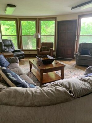 Flat-screen TV, fireplace, DVD player, table football