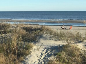 On the beach, sun loungers, beach towels - Oceanfront Home on Folly Beach, SC (Folly Beach)