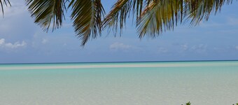 Beachfront one bedroom studio with full kitchen, covered porch and open deck.