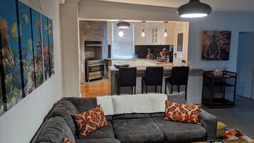 TV, video games, DVD player, video library