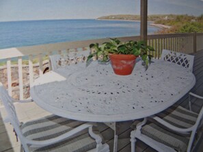 Outdoor dining - Oceanfront Villa, A/C, Cable TV, Free WiFi, 2 Decks, Outdoor Grill, Pet-Friendly (Plymouth)