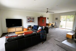 Smart TV, fireplace, video game console, DVD player