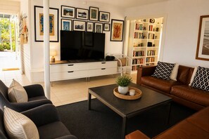Smart TV, DVD player, books, video library