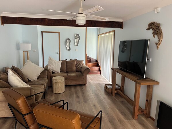 Smart TV, DVD player, books, video library