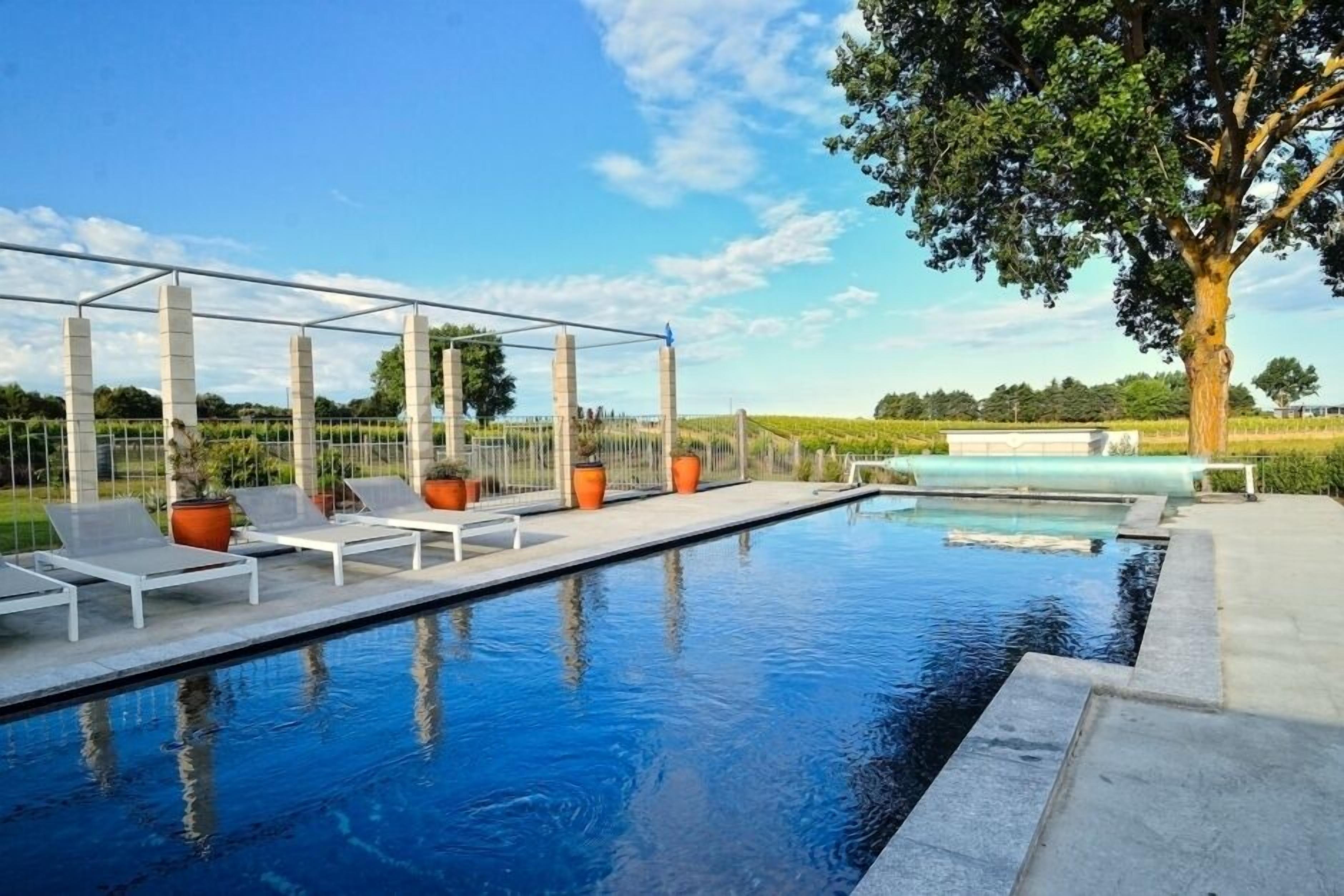 Salt water pool looking out over vineyard