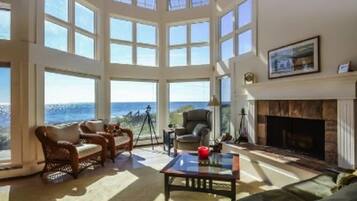 TV, fireplace, DVD player, books