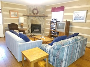 Living room and gas log fireplace