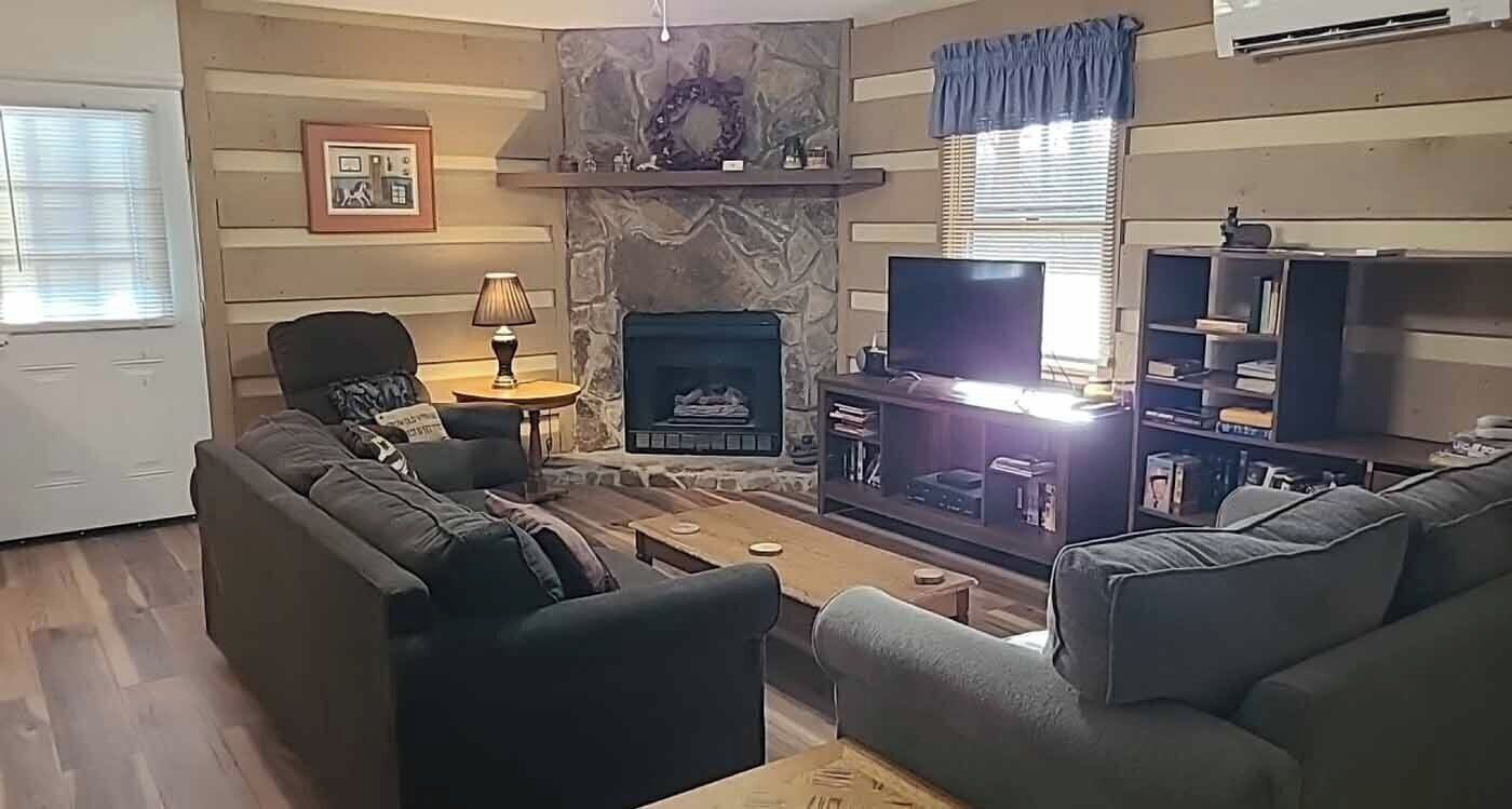 Smart TV, fireplace, DVD player, video library