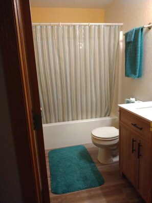 Ensemble douche/baignoire, sèche-cheveux, serviettes fournies, savon