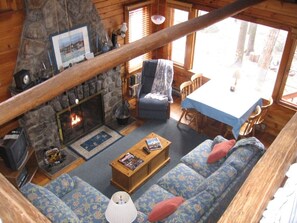 TV, fireplace, DVD player, books