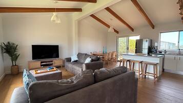 Smart TV, DVD player, books, video library