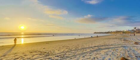 On the beach, beach umbrellas