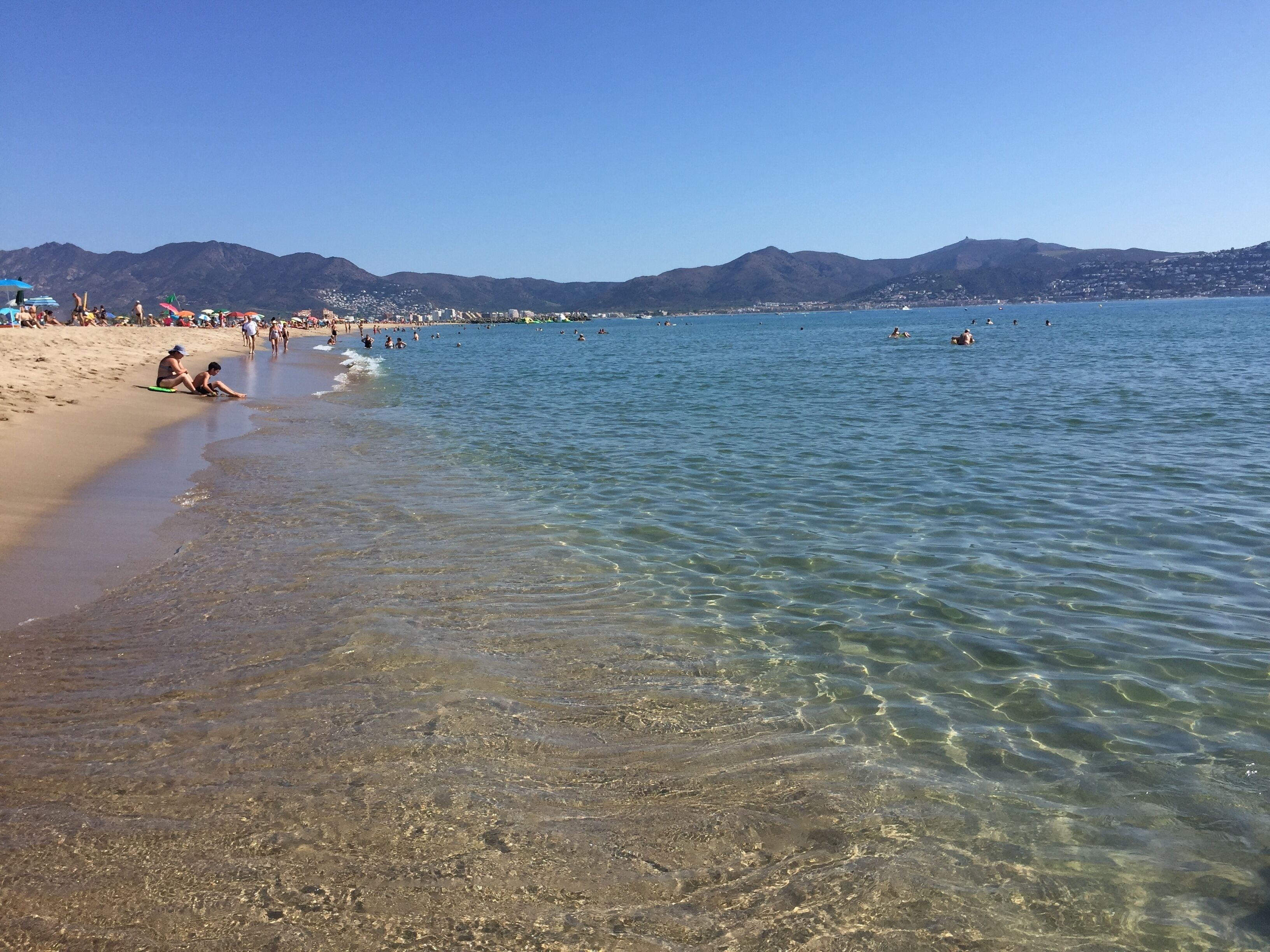 On the beach, sun loungers
