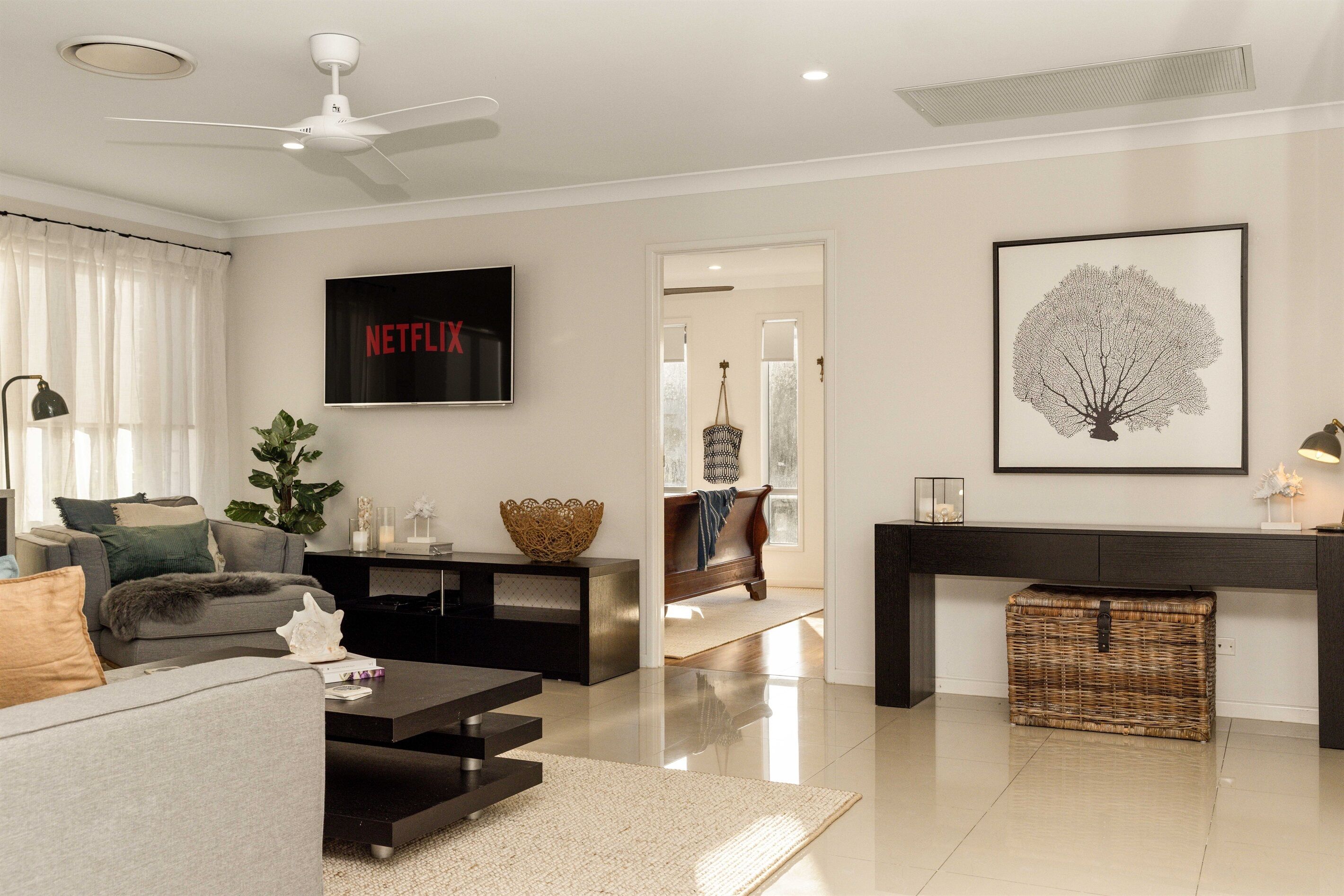 Smart TV, video games, DVD player, books