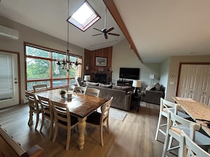 Smart TV, fireplace, video games, DVD player