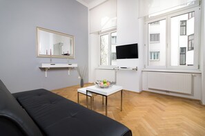 TV, books, video library, stereo