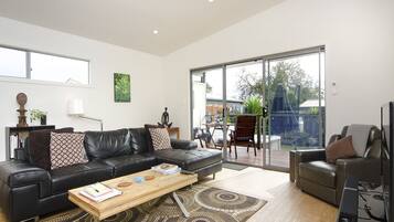 TV, DVD player, books, video library