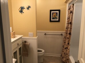 Ensemble douche/baignoire, sèche-cheveux, serviettes fournies, savon