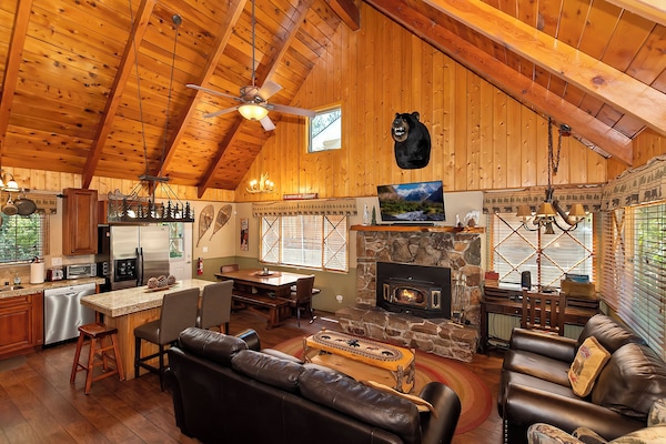 Great room. (Note: Elvis the (faux) Bear on wall.)