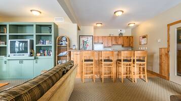 TV, fireplace, DVD player, books