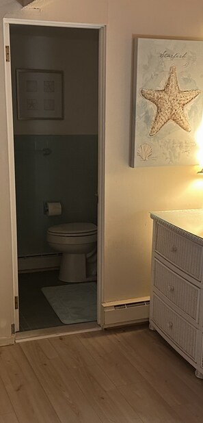 Een douche, een haardroger, zeep, toiletpapier