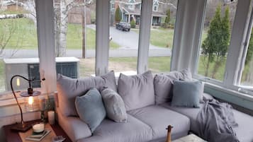Smart TV, fireplace, video games, DVD player