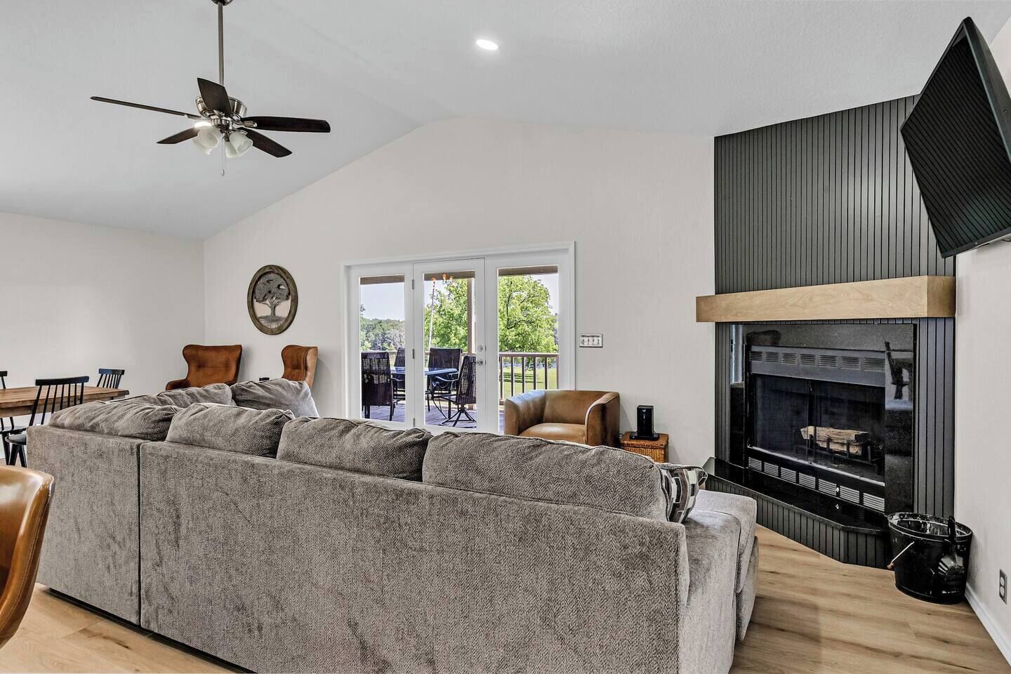 Téléviseur connecté, foyer, lecteur de DVD, livres