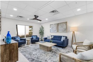 TV, DVD player, table tennis, books