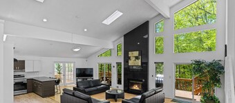 Modern Stream-front property with hot tub.