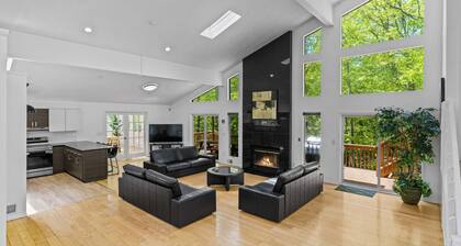 Modern Stream-front property with hot tub.