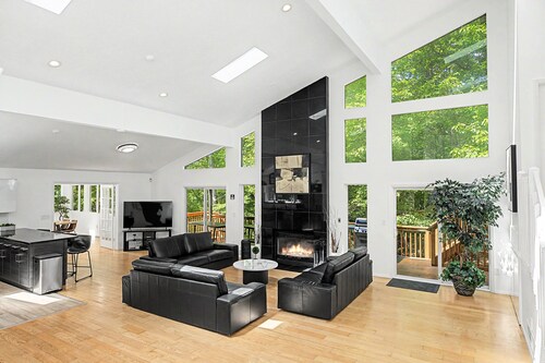 Modern Stream-front property with hot tub.