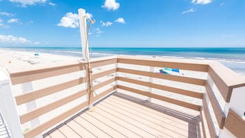 On the beach, sun loungers, beach towels