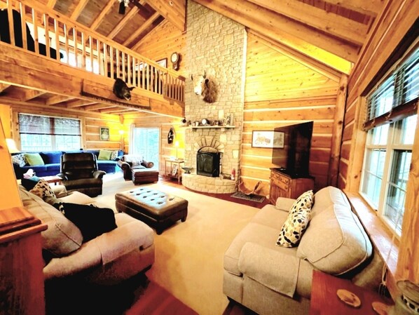 Smart TV, fireplace, video games, DVD player