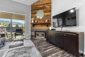 TV, fireplace, video-game console