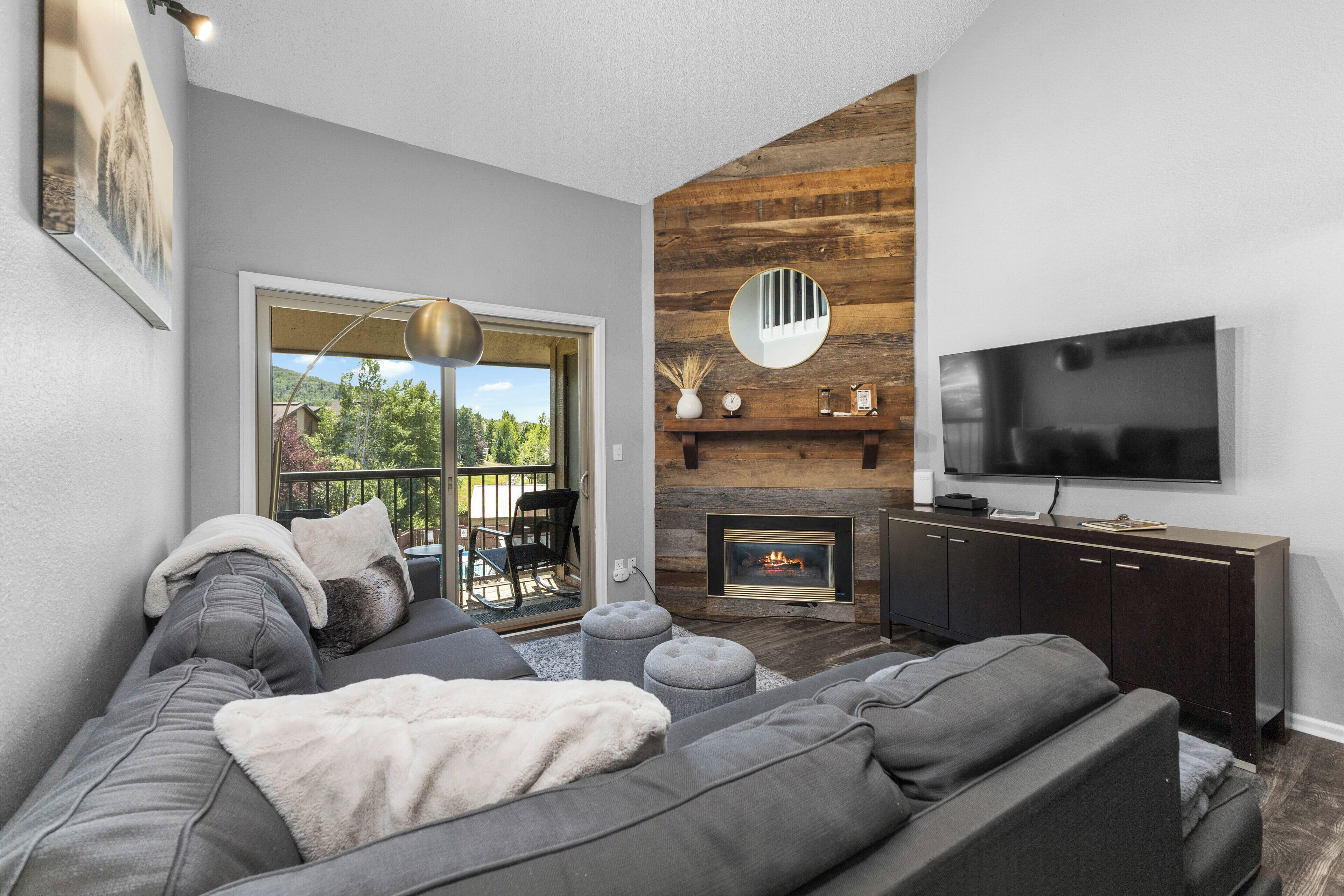 TV, fireplace, video game console