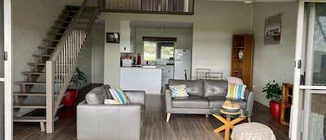 TV, DVD player, books, video library