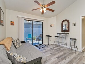 TV, fireplace, DVD player, books