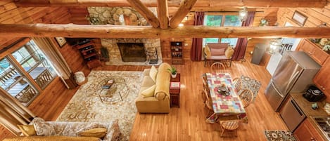 TV, fireplace, DVD player, books