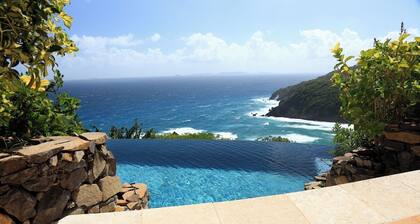Qualité Mustique Villa Sur privée Hope Bay. Infinity salée. Furnish élégante