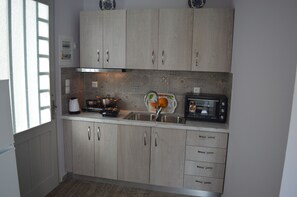Appartement Familial, plusieurs chambres, vue jardin, en bord de plage | Cuisine privée | Grand réfrigérateur, four, plaque de cuisson, bouilloire électrique