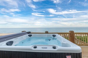 Outdoor spa tub - Toes in the Water - Luxury Oceanfront 5 BR 5.5 Bath; Hot Tub; Elevator (North Topsail Beach)