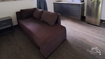 Apartamento Deluxe, accesible para personas con discapacidad, no fumadores | Cocina privada | Frigorífico grande, microondas, cafetera o tetera y utensilios de cocina