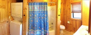 Combined shower/bathtub, hair dryer, towels, soap - The Perch Cabin with Hot tub.  Uncomparible  Panoramic view!! (Little Switzerland)