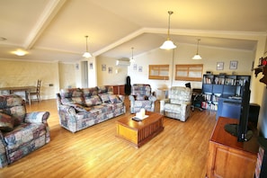 Smart TV, DVD player, table football, books