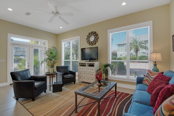 Flat-screen TV, DVD player