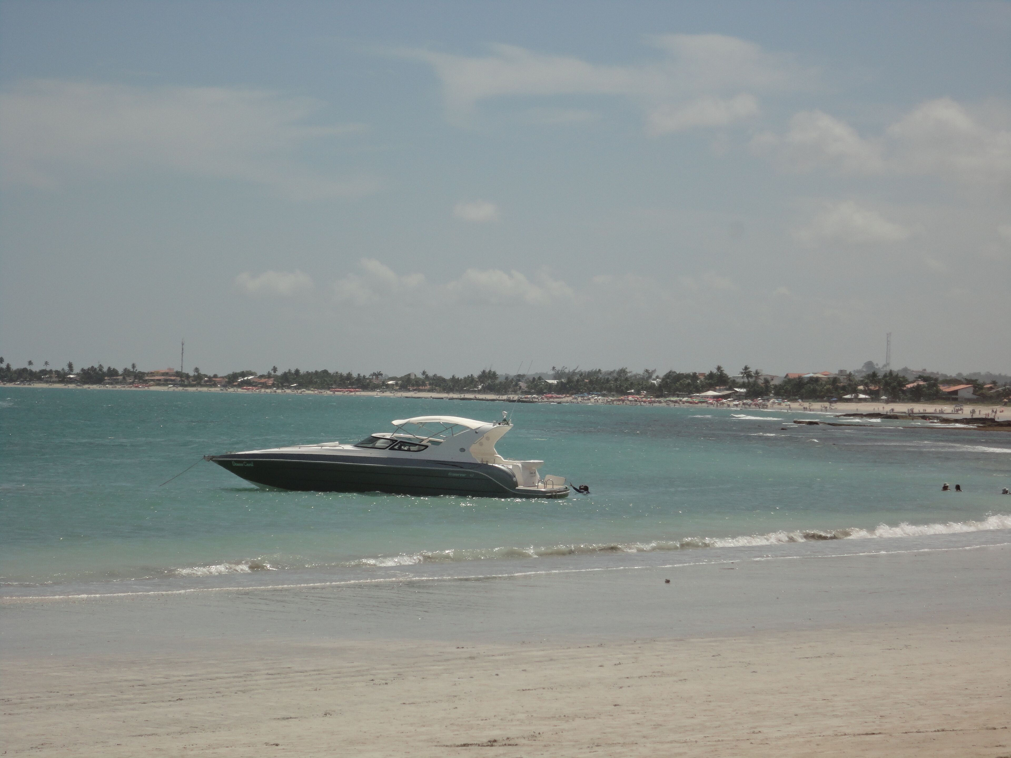 On the beach, sun loungers