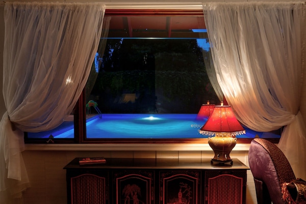 Summer Pool View at Night. Pool is Closed & Covered in Winter.