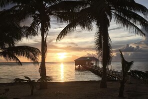 On the beach, sun-loungers, beach towels