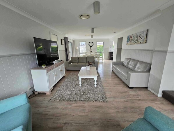 Smart TV, DVD player, books, video library