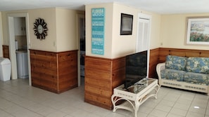 Smart TV, DVD player, books, music library